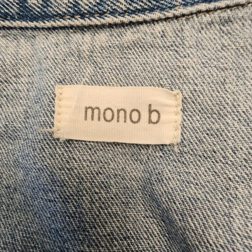 Mono B Women's Denim Jean Jacket SZ Large Raw Hem Cropped - Picture 7 of 10